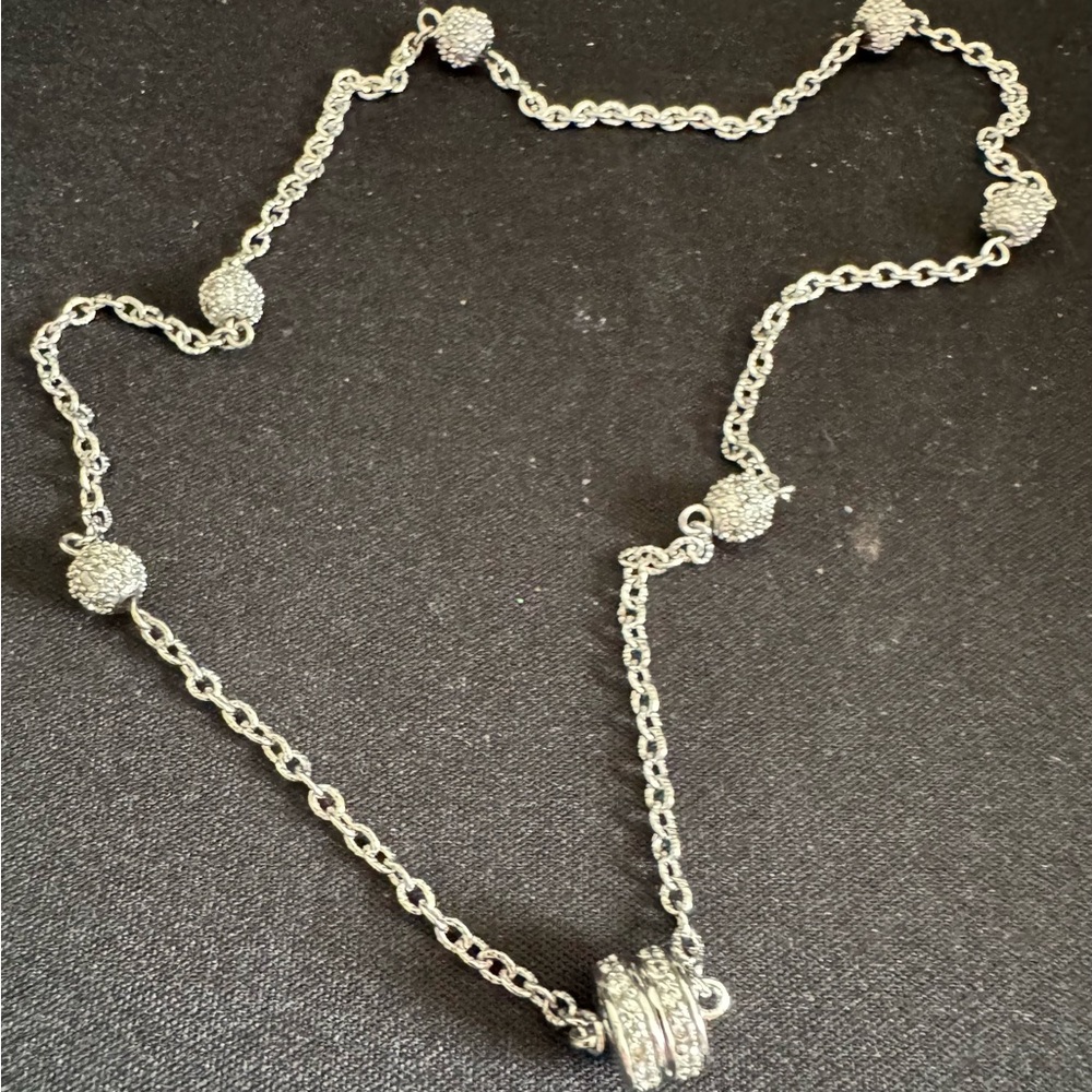 Silver Chain Necklace with Crystal Beaded Balls and Crystal Magnetic Closure
